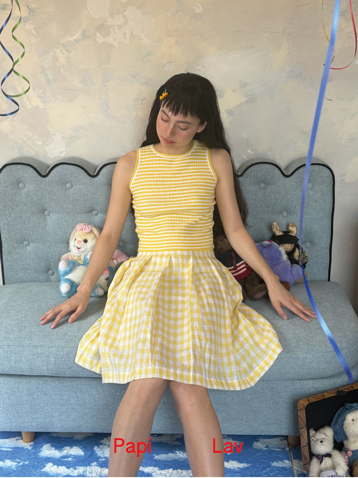 YELLOW GINGHAM NINI PLEATED SKIRT