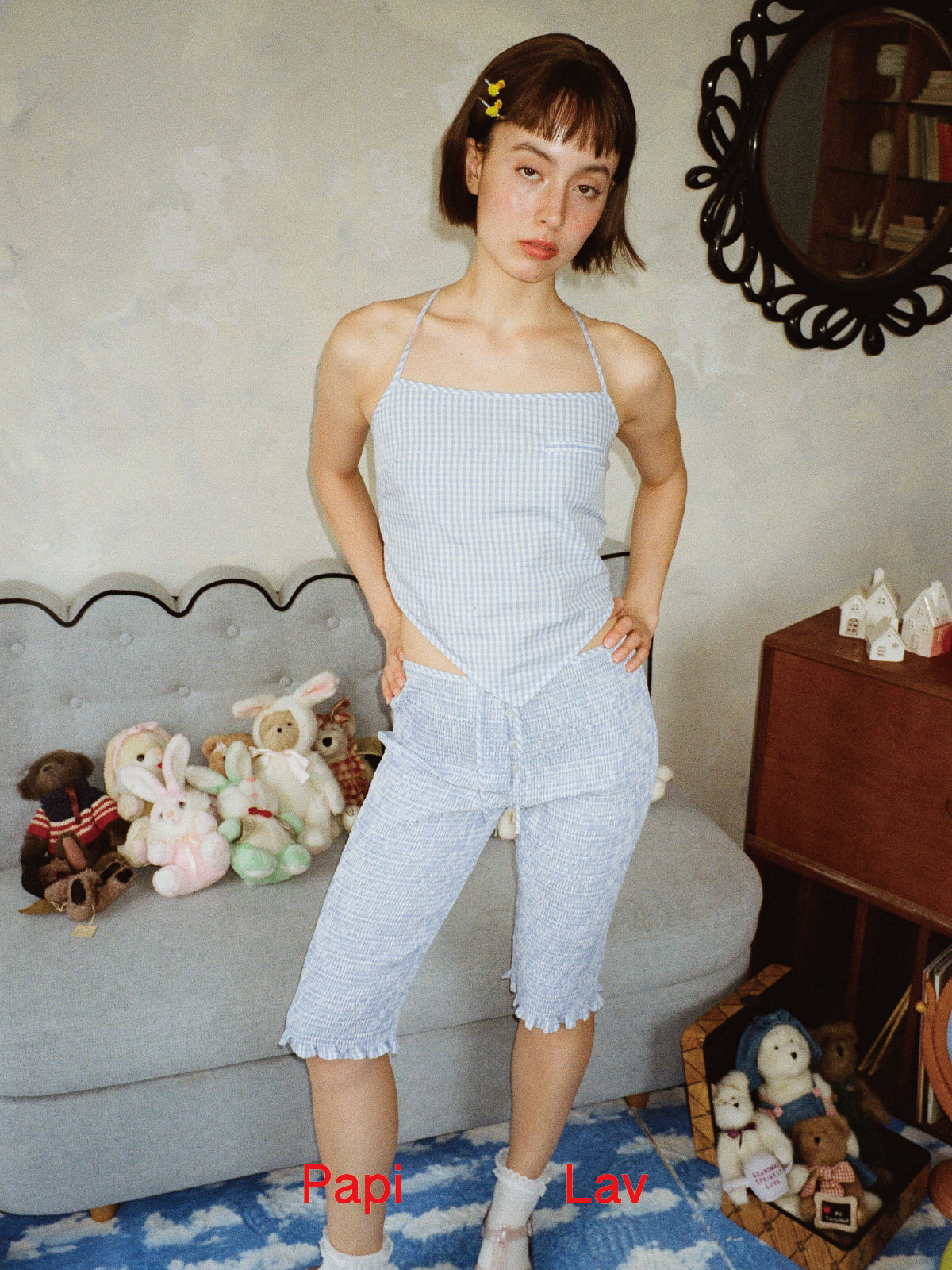 BLUE GINGHAM LOLLIPOP SMOCK CAPRI