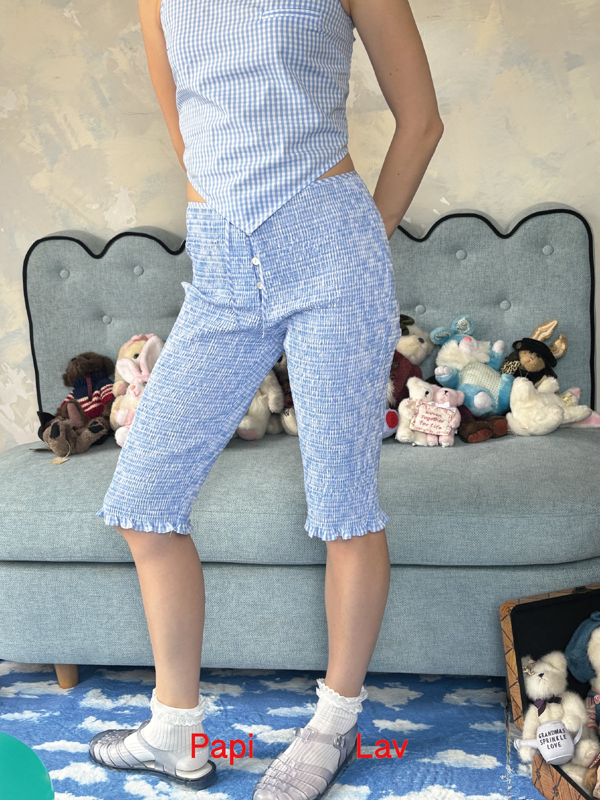 BLUE GINGHAM LOLLIPOP SMOCK CAPRI