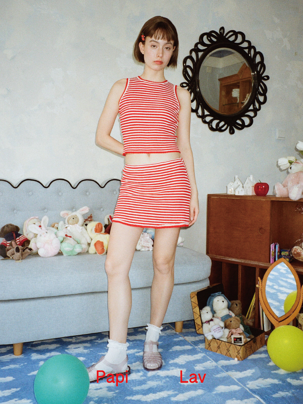 RED MIMI VEST AND MIMI MINI SKIRT