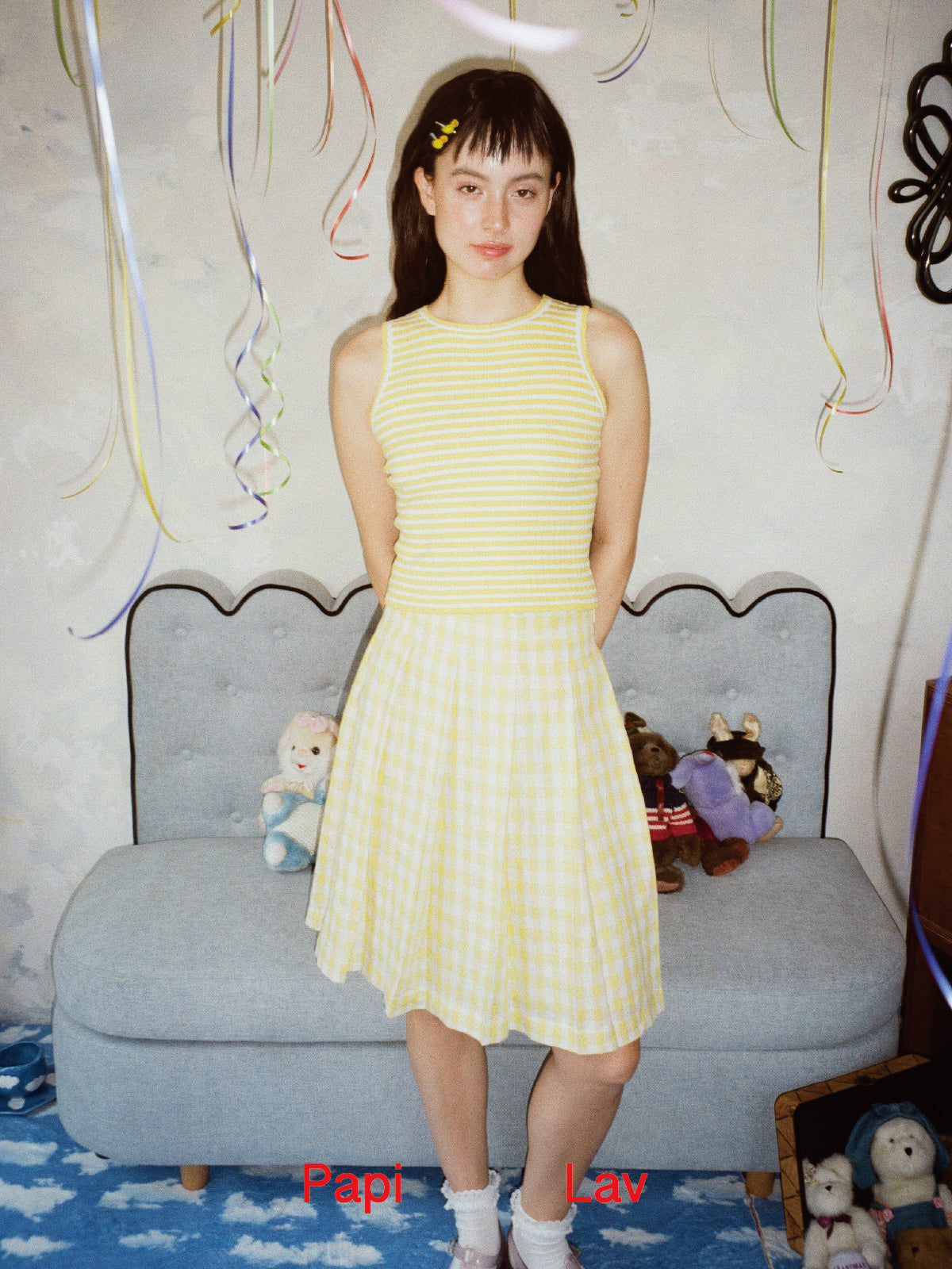 YELLOW GINGHAM NINI PLEATED SKIRT