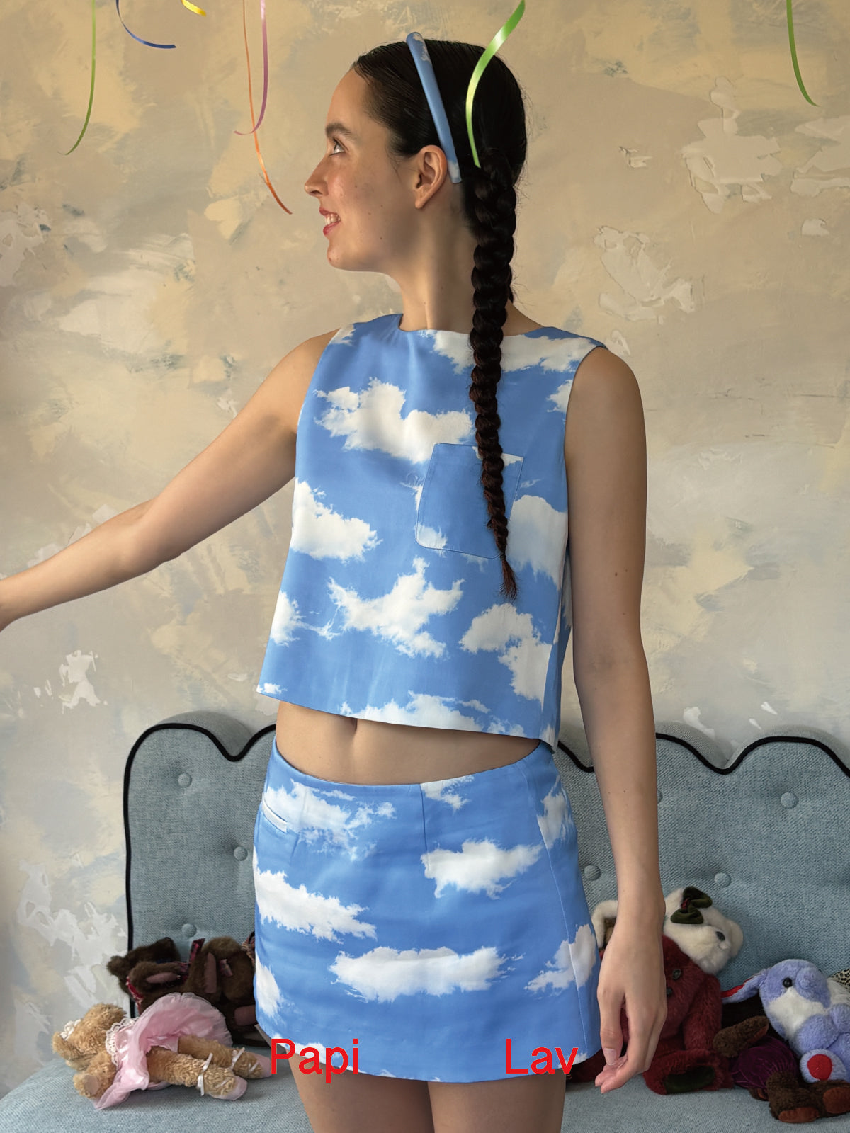 SKY PRINT CHILDISH MINI SKIRT