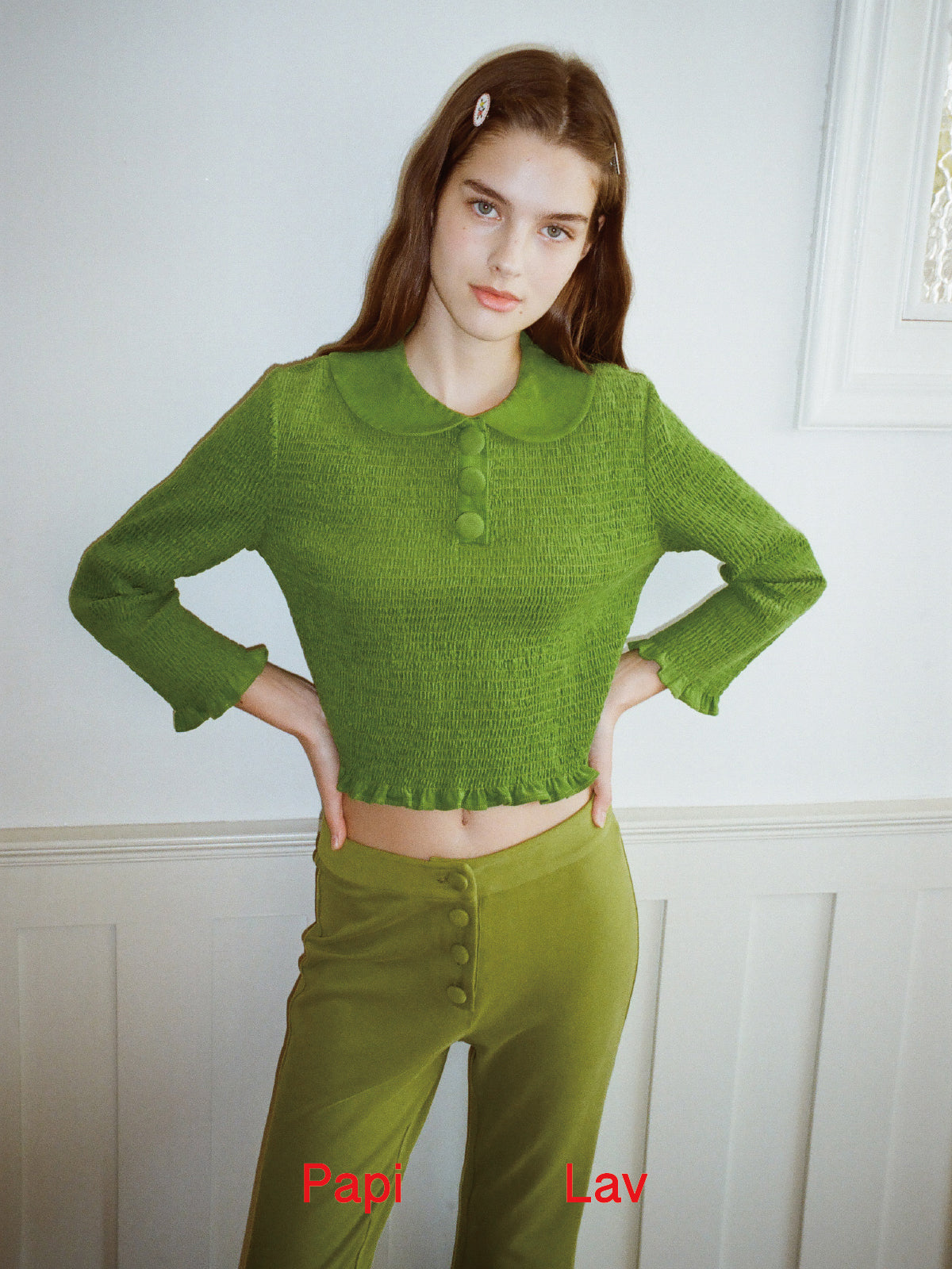 GREEN MATILDA POLO SMOCK TOP