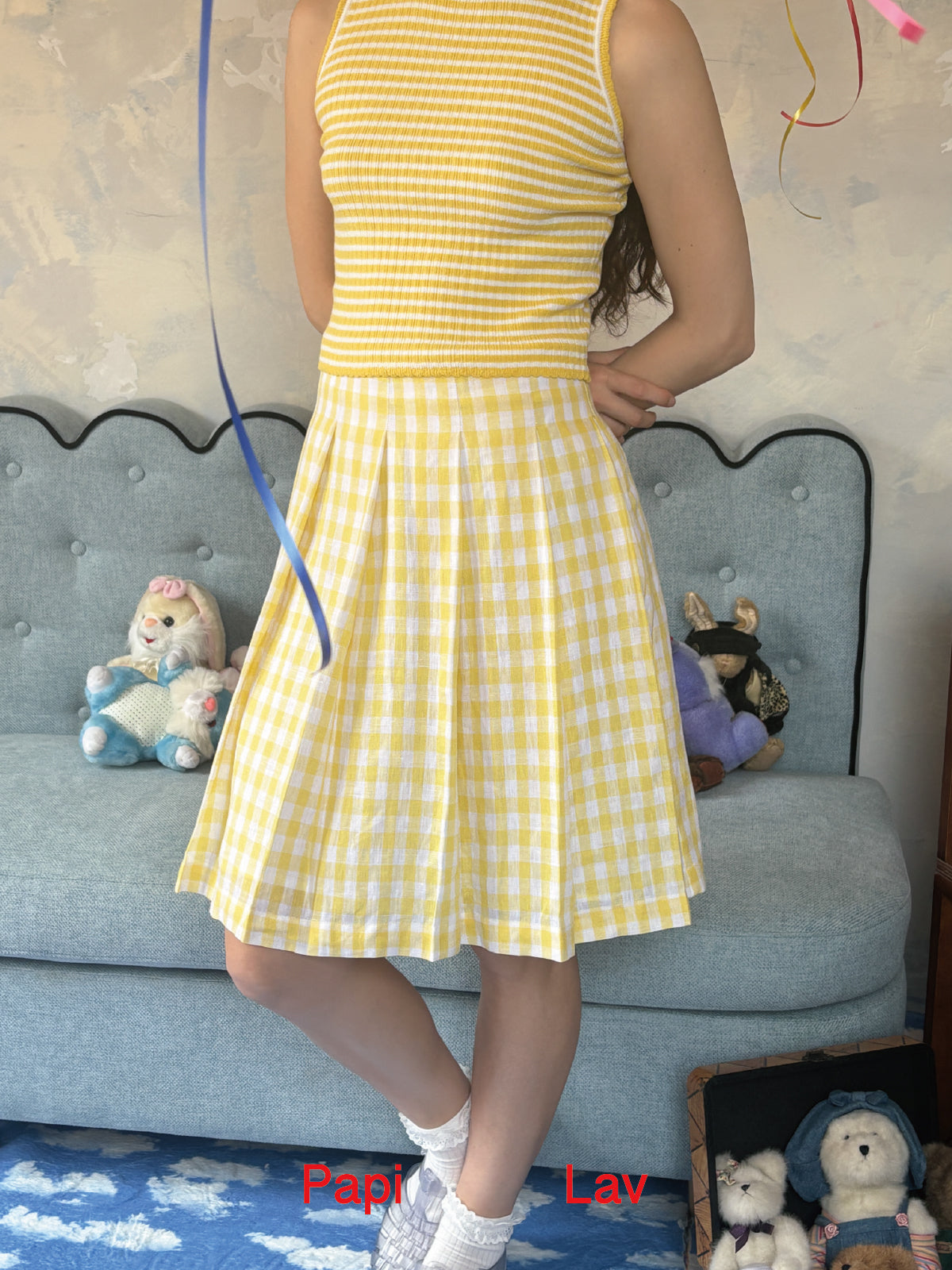 YELLOW GINGHAM NINI PLEATED SKIRT
