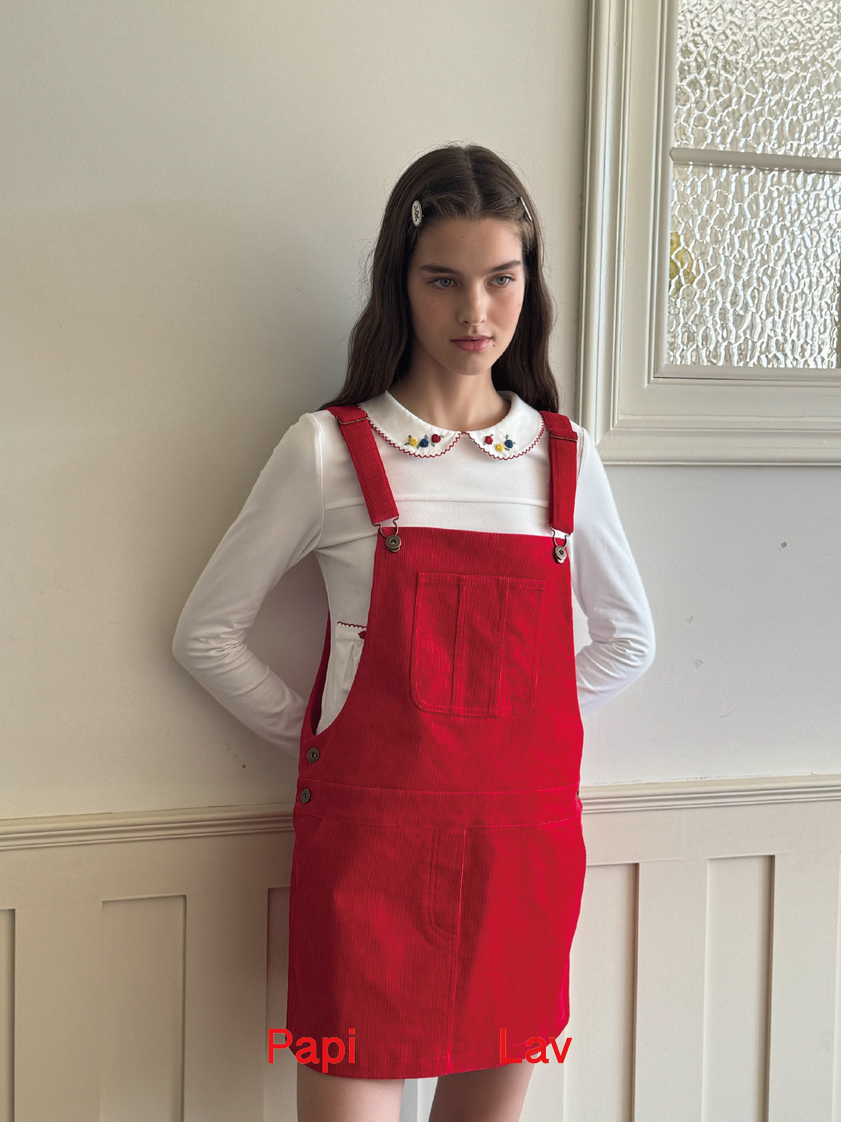 RED ZONE-OUT DUNGAREE DRESS