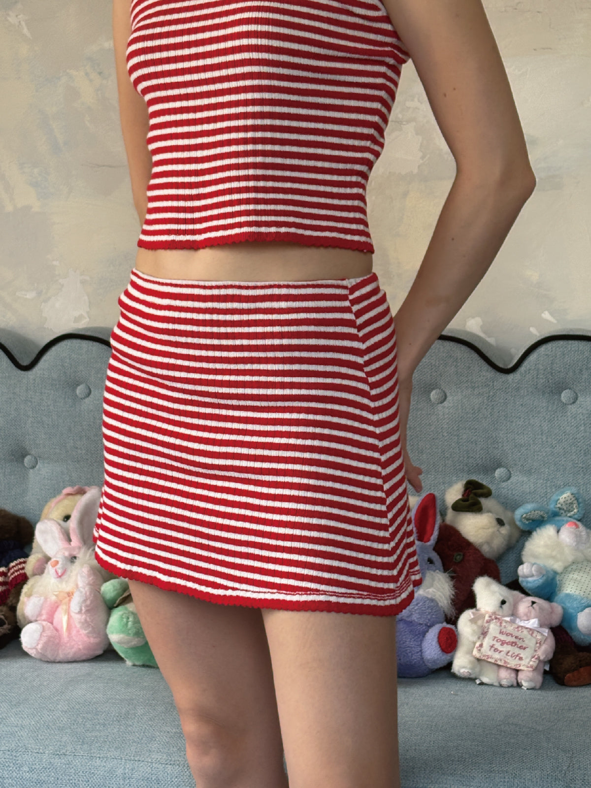 RED MIMI VEST AND MIMI MINI SKIRT