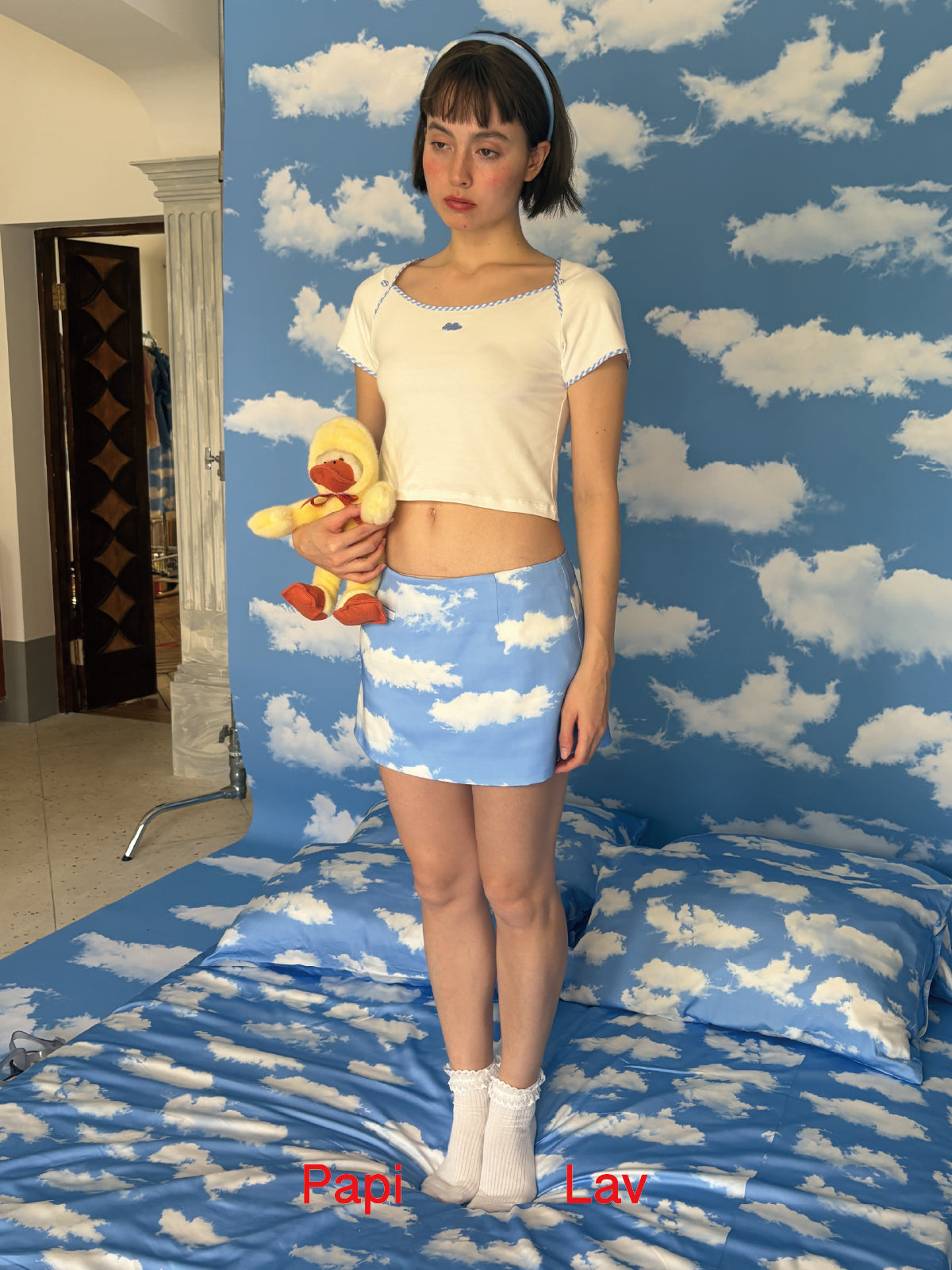 SKY PRINT CHILDISH MINI SKIRT