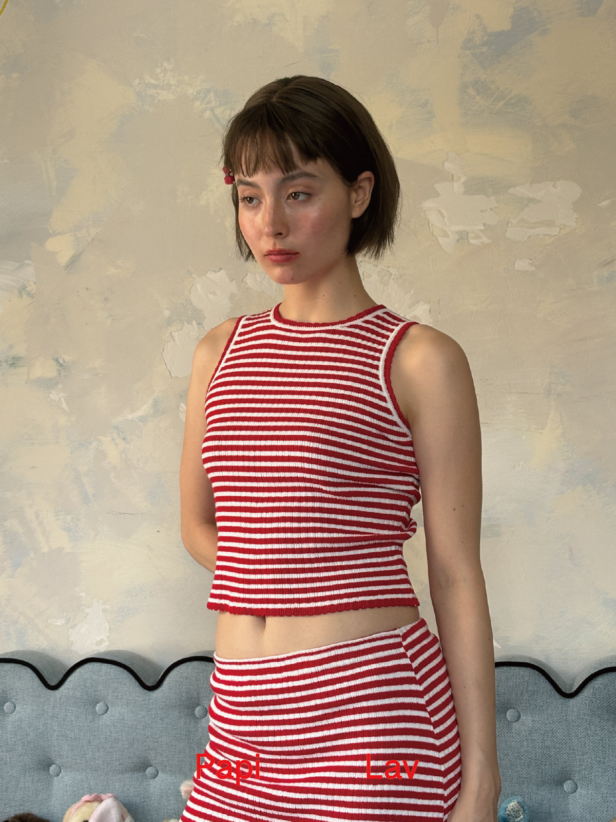 RED MIMI VEST AND MIMI MINI SKIRT