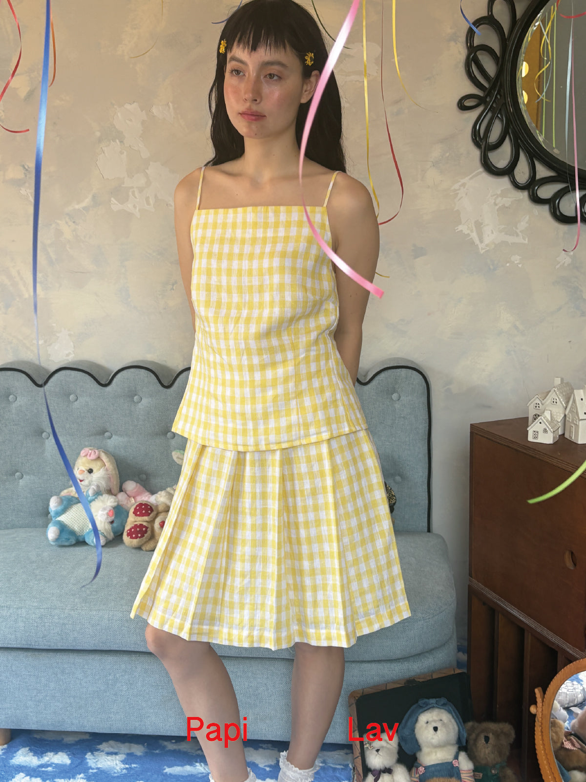YELLOW GINGHAM NINI PLEATED SKIRT