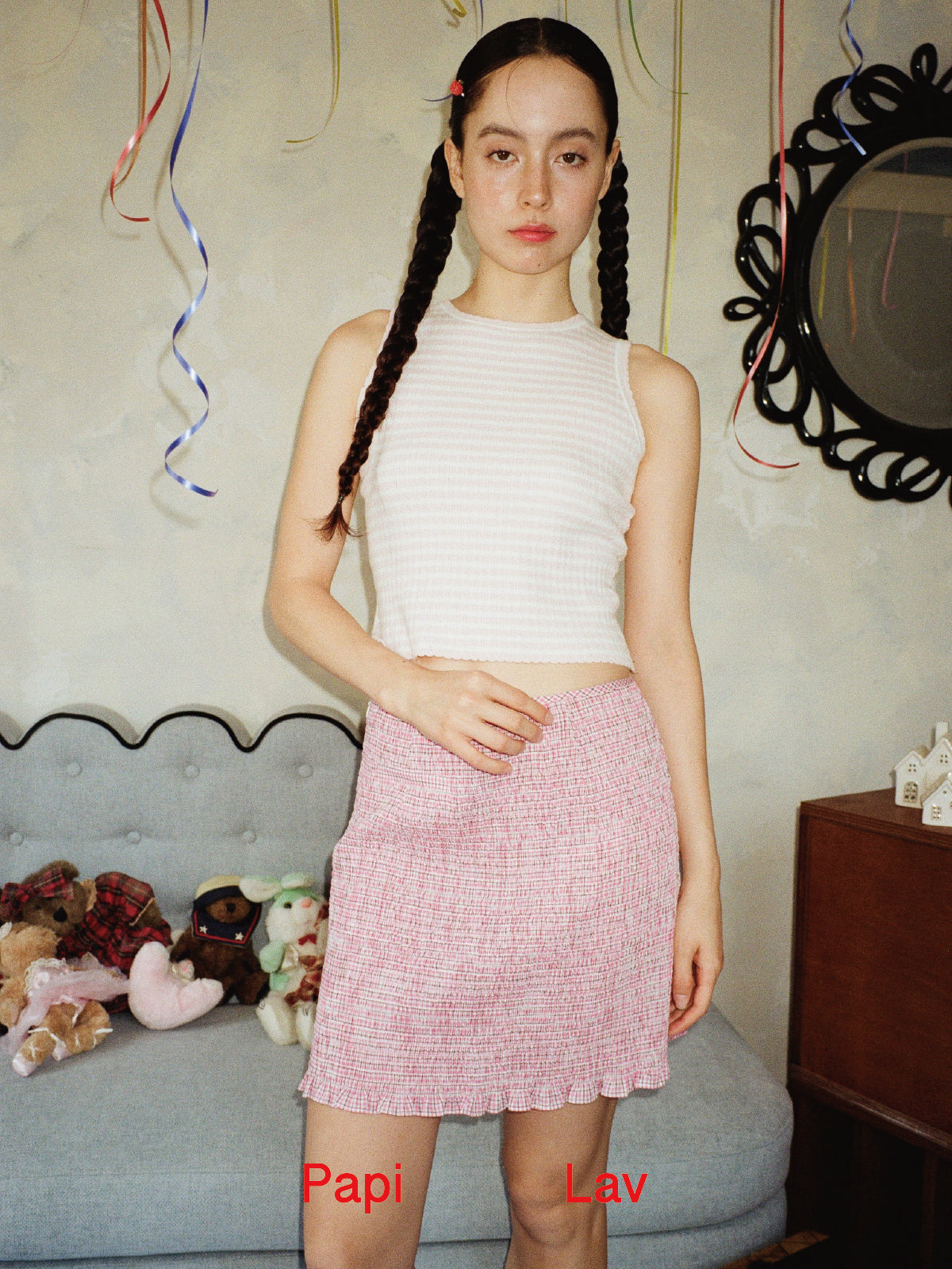 PINK CHECK KIKI SMOCK SKIRT