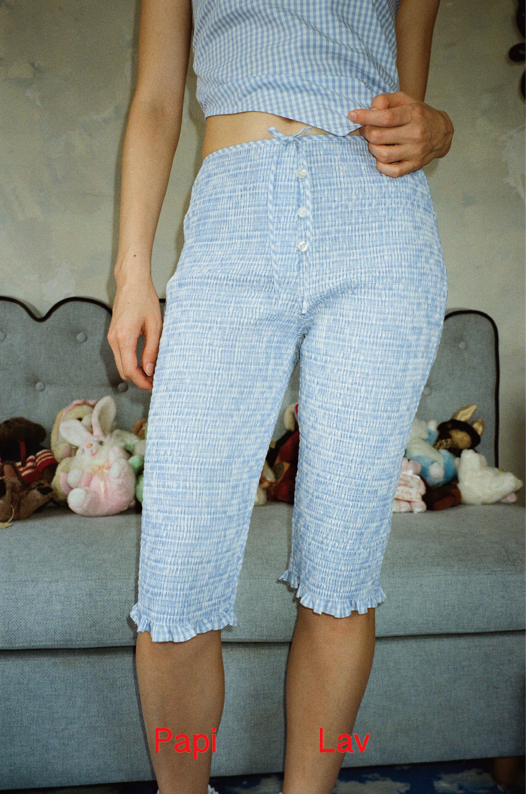 BLUE GINGHAM LOLLIPOP SMOCK CAPRI