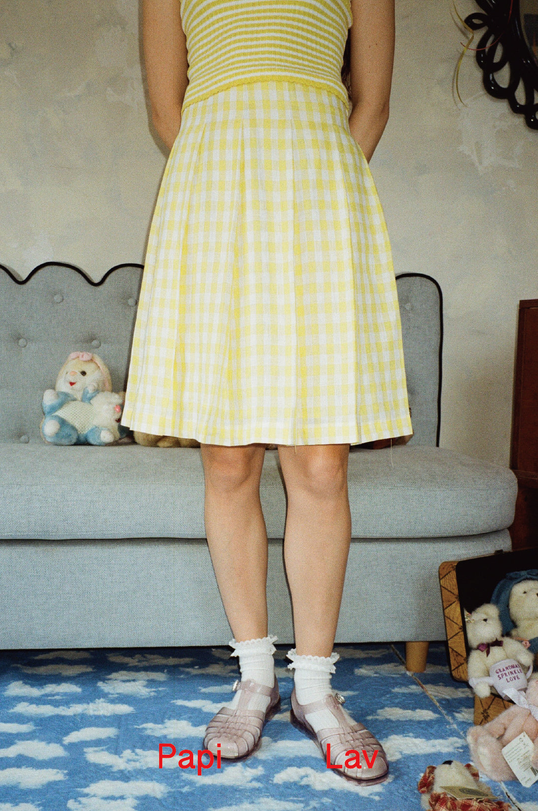 YELLOW GINGHAM NINI PLEATED SKIRT