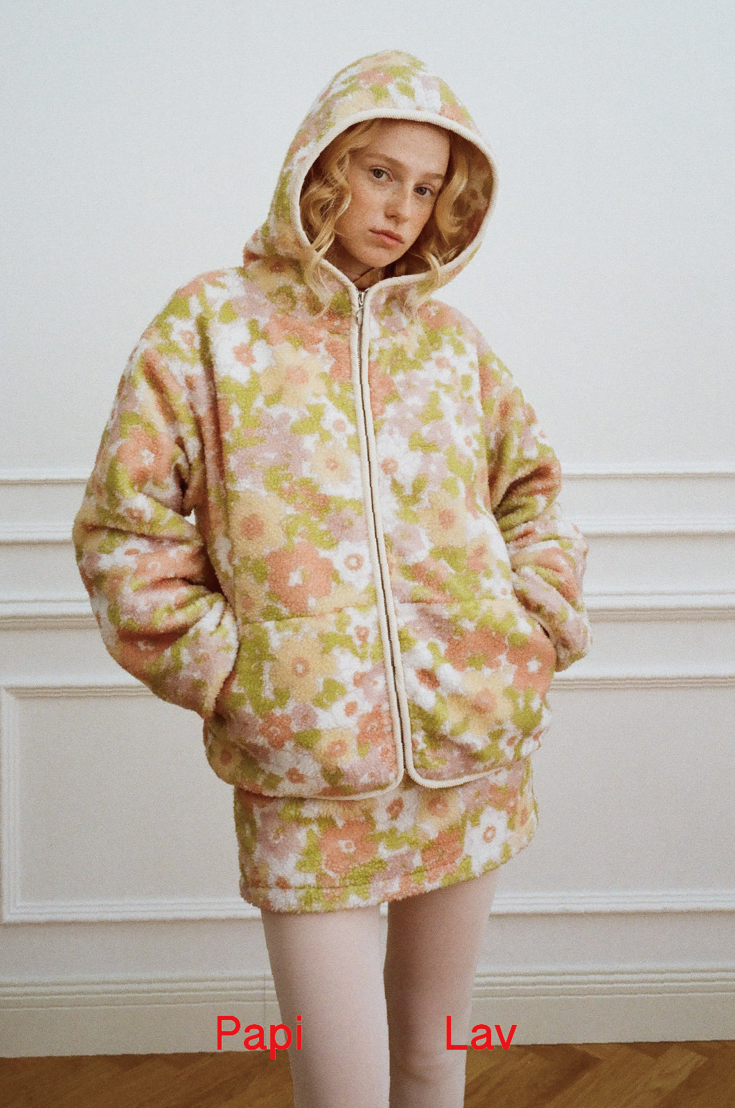 FLORAL PRINT JAMES POLAR FLEECE HOODED COAT