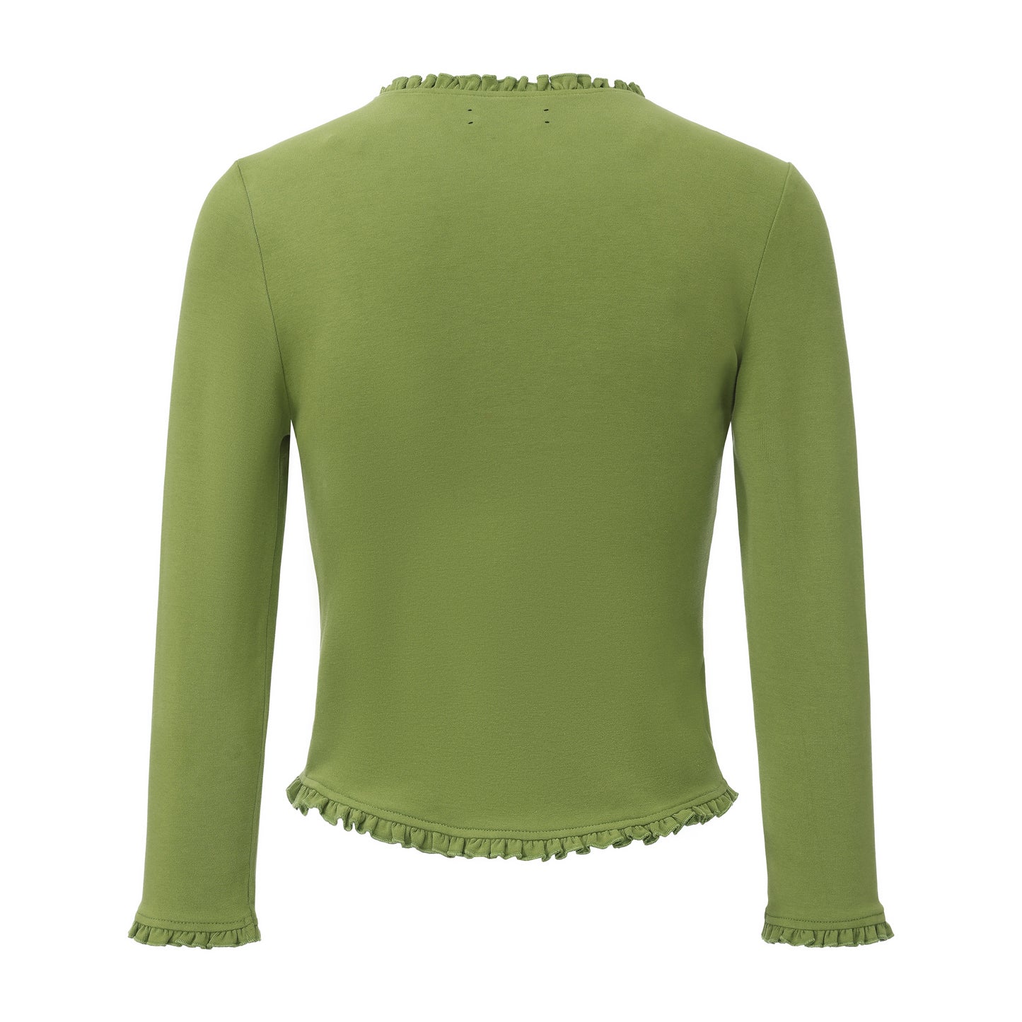 GREEN FAKE READING RUFFLE CARDIGAN
