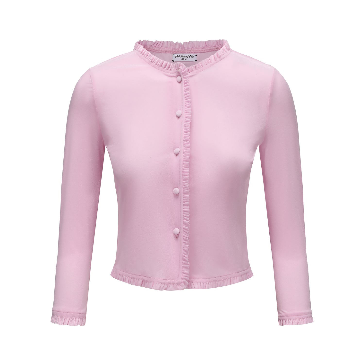 PINK FAKE READING RUFFLE CARDIGAN AND SKIRT