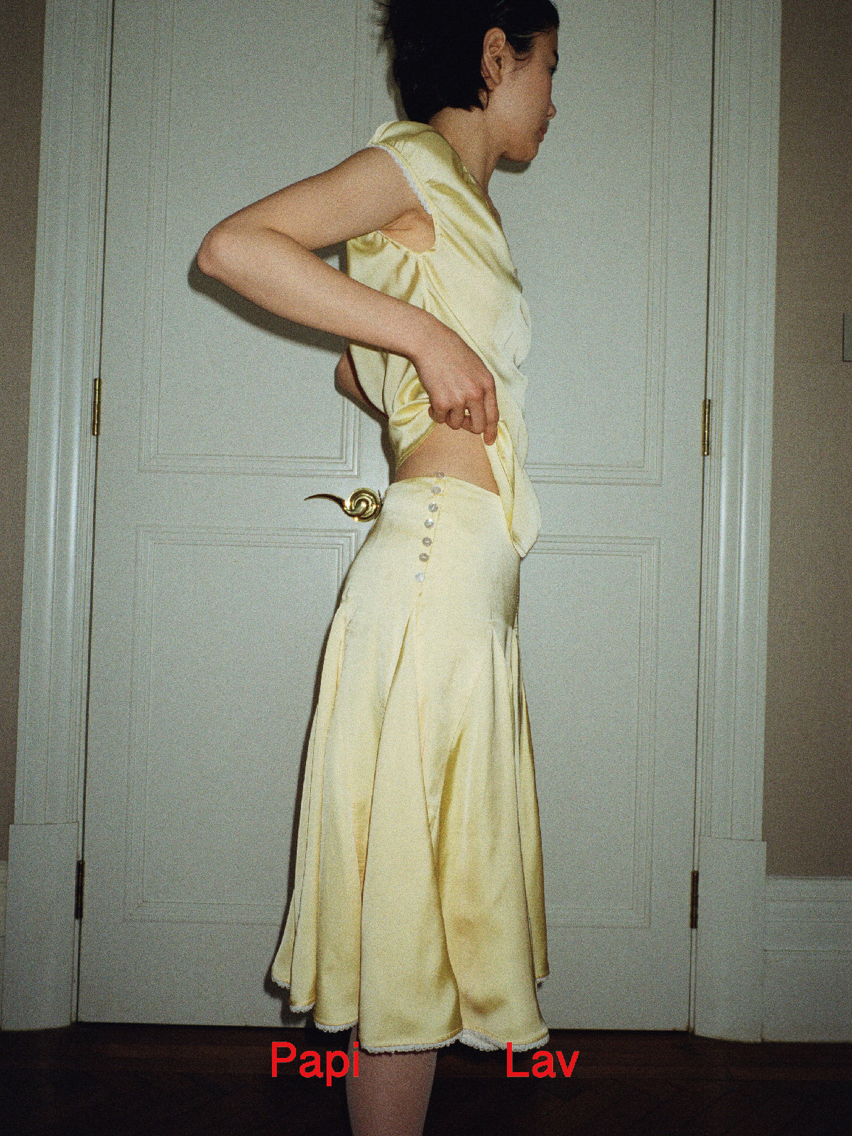 YELLOW GHOSTING FLARED SKIRT