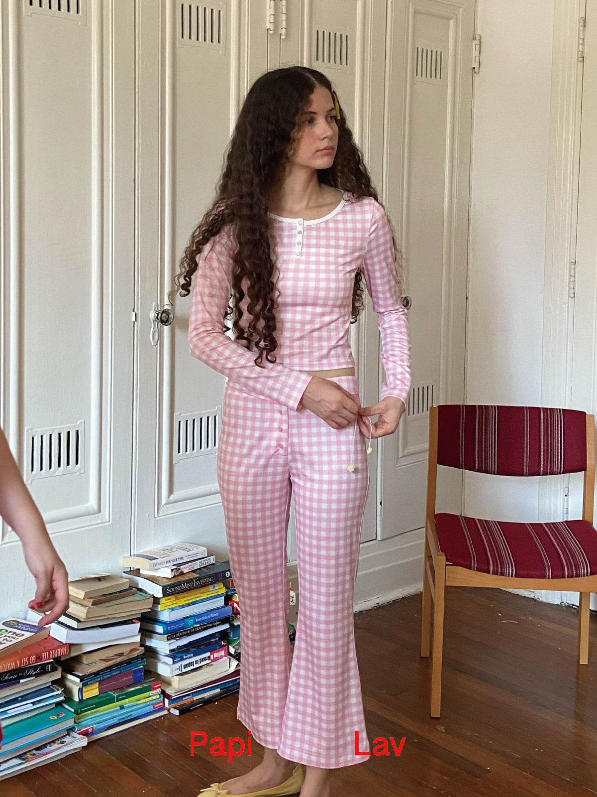 PINK GINGHAM BOOKWORM LONG SLEEVE TOP