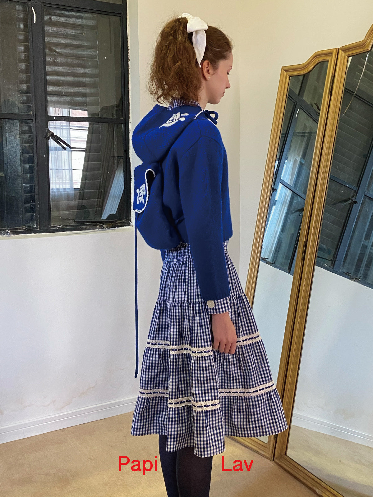 BLUE GINGHAM LOVIE MIDI SKIRT