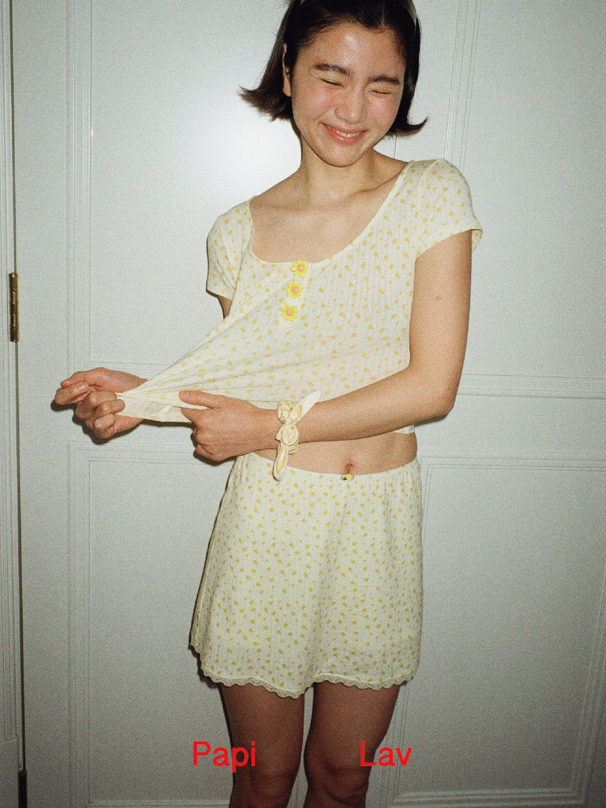 YELLOW FLORAL PRINT CHATTER-BOX SKIRT