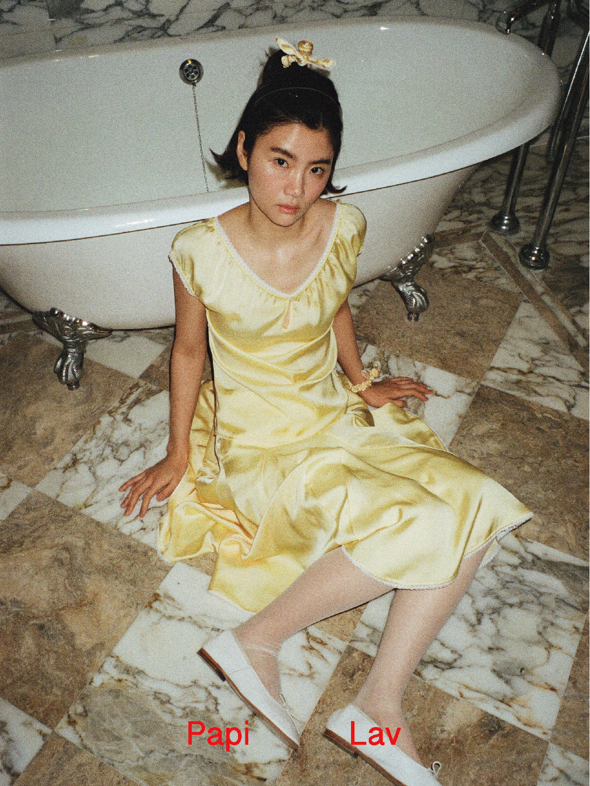 YELLOW GHOSTING FLARED SKIRT