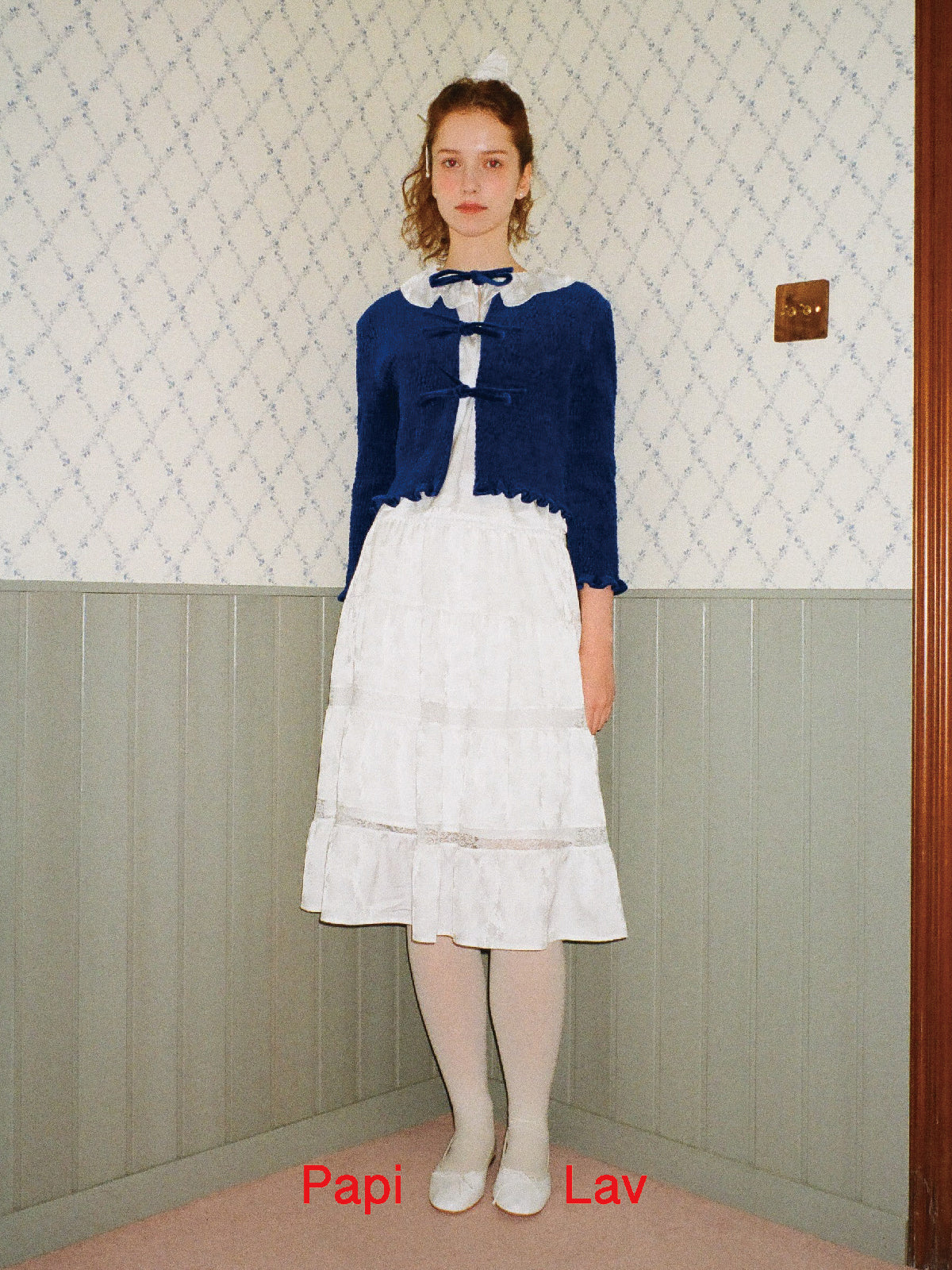 WHITE JACQUARD LOVIE MIDI SKIRT