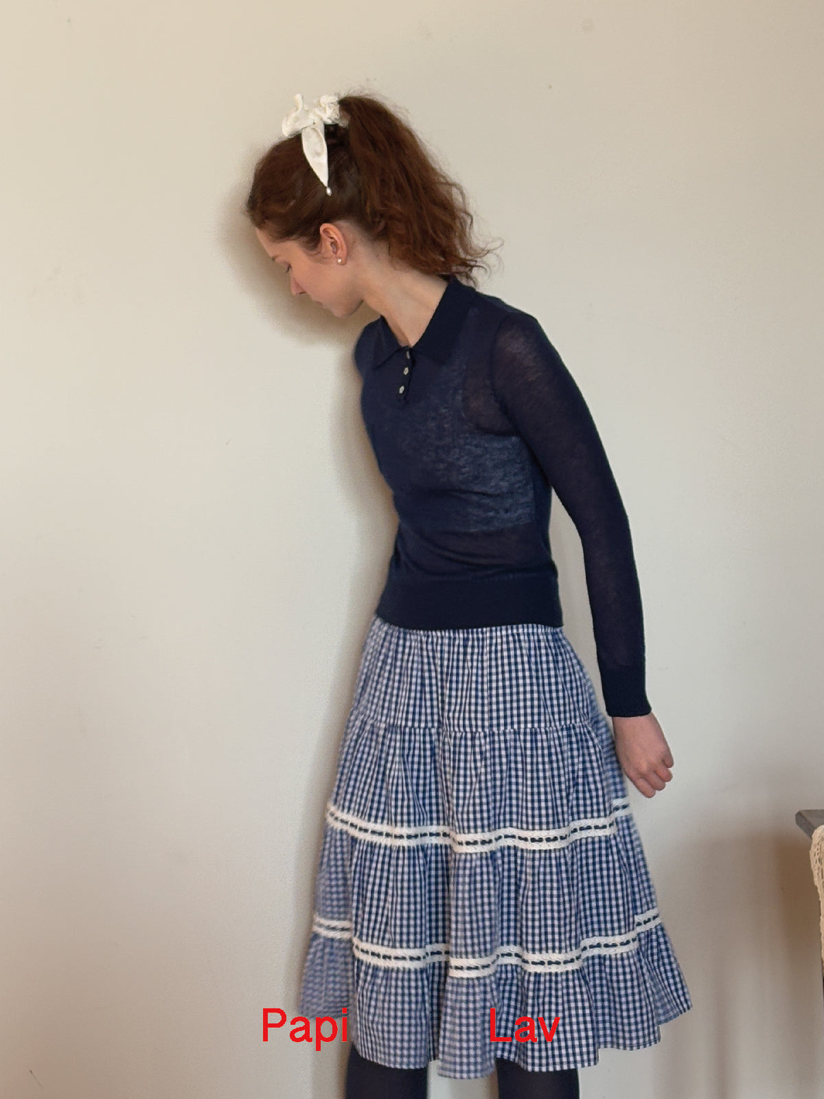 BLUE GINGHAM LOVIE MIDI SKIRT