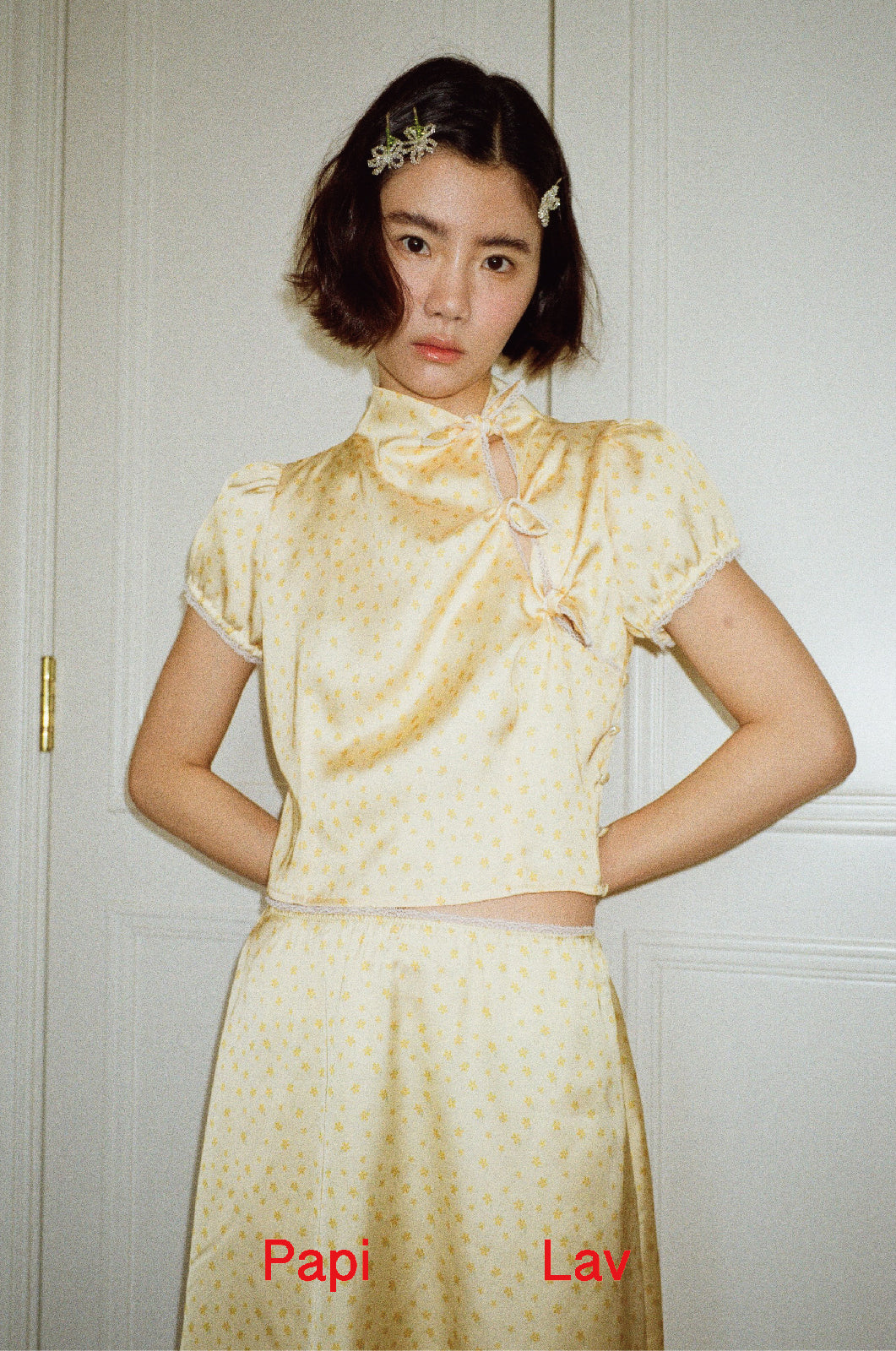 YELLOW FLORAL PRINT AMBER TOP