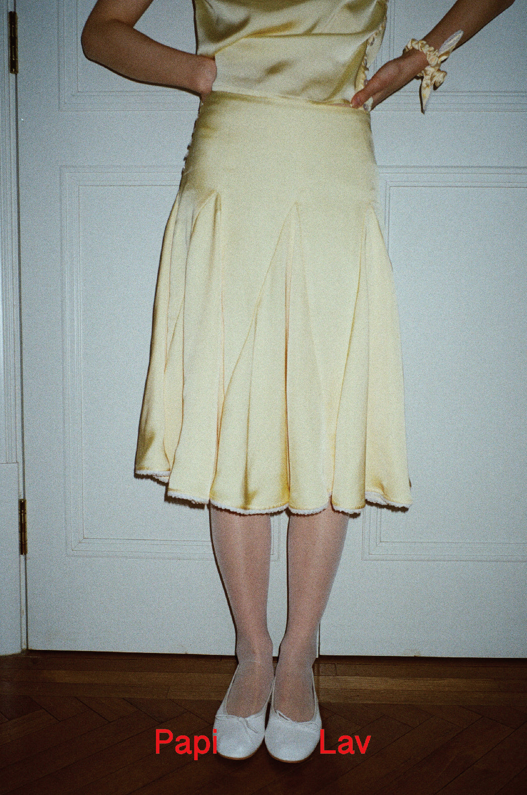 YELLOW GHOSTING FLARED SKIRT