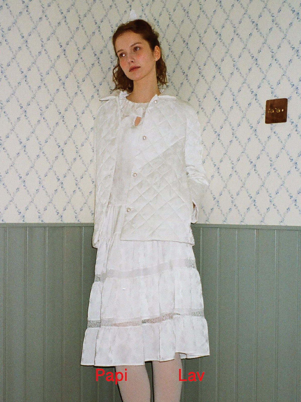 WHITE JACQUARD LOVIE MIDI SKIRT