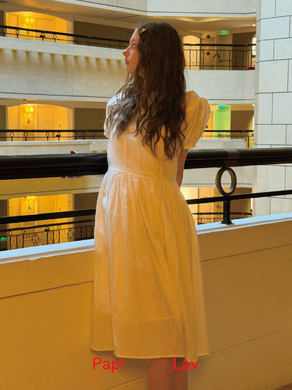 White Poppy Puff-Sleeve Dress