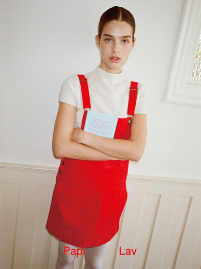 RED ZONE-OUT DUNGAREE DRESS