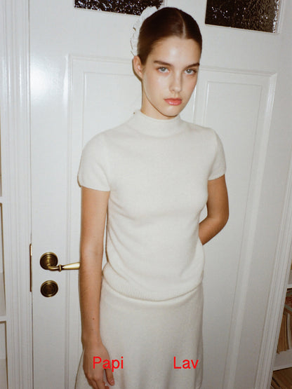 BEIGE INTROVERTED KNIT TOP AND SKIRT