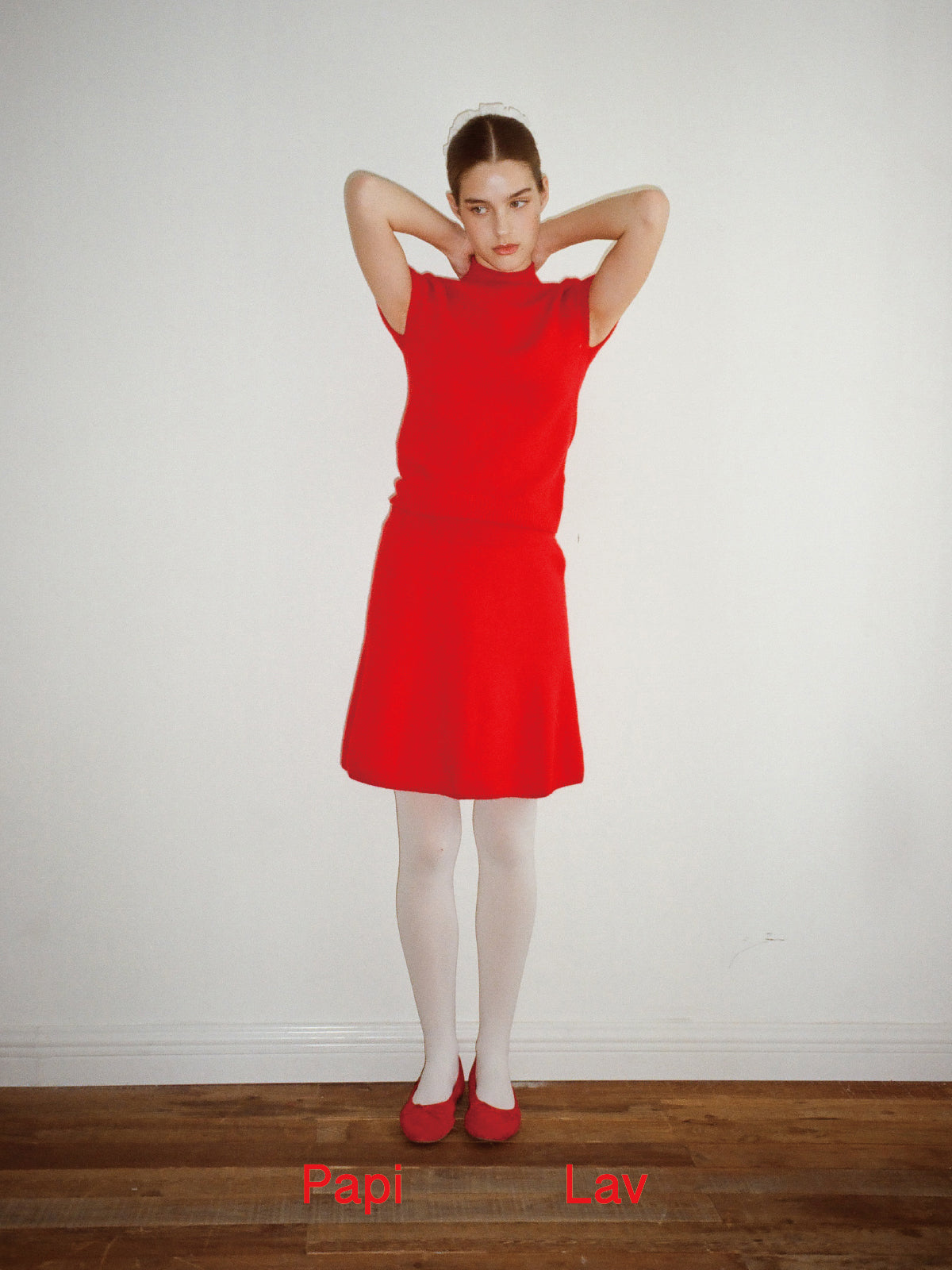 RED INTROVERTED KNIT TOP AND SKIRT