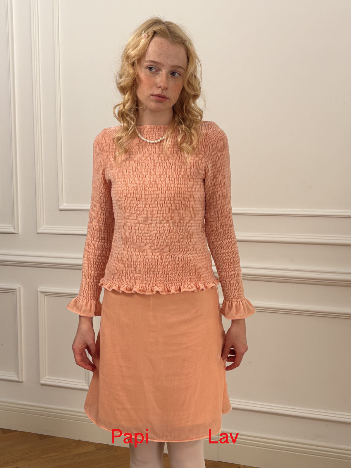 LIGHT CORAL AMBIGUOUS SMOCK TOP AND A-LINE SKIRT
