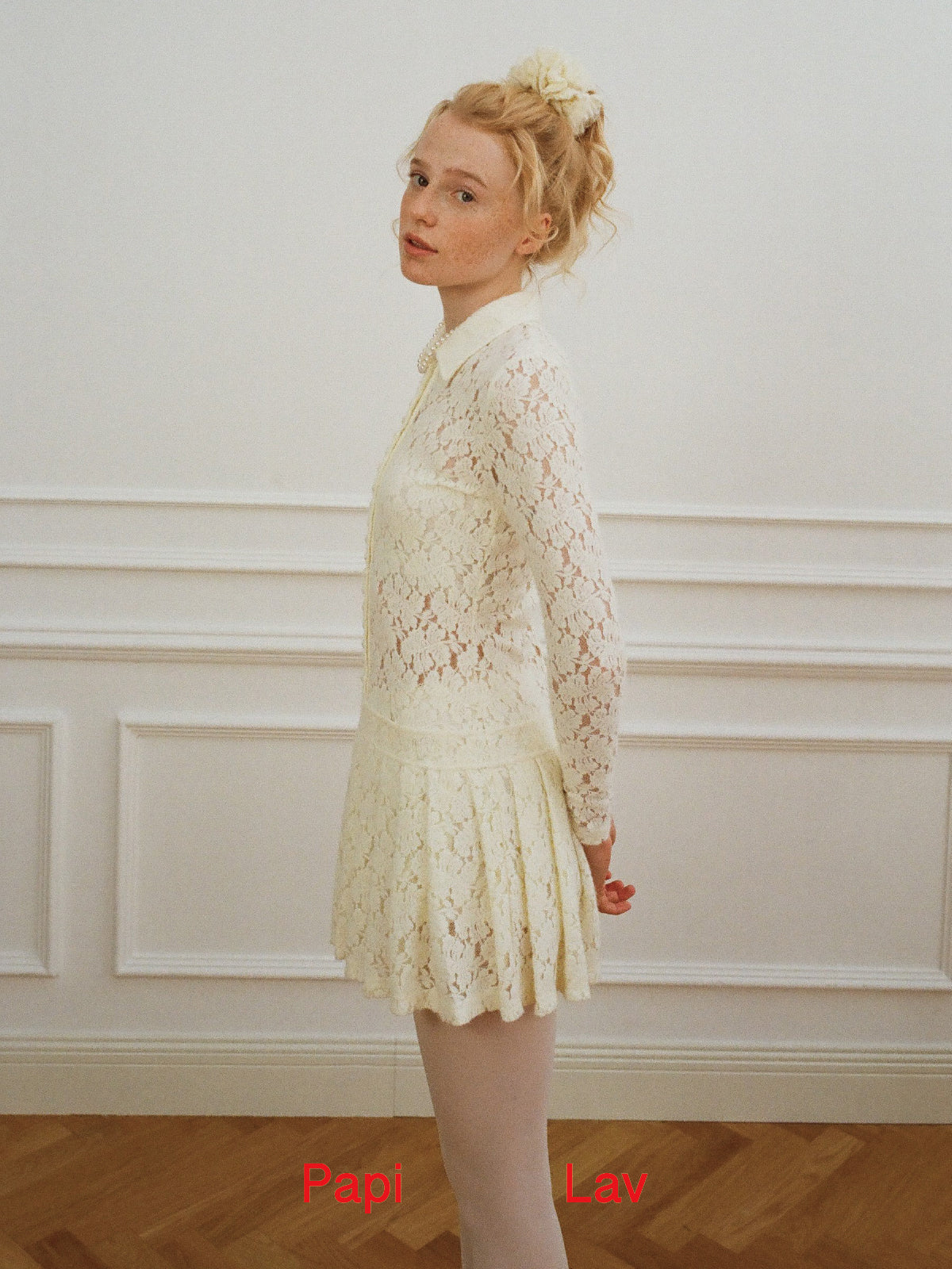 CREAM LACE DARLA PLEATED SHIRT DRESS