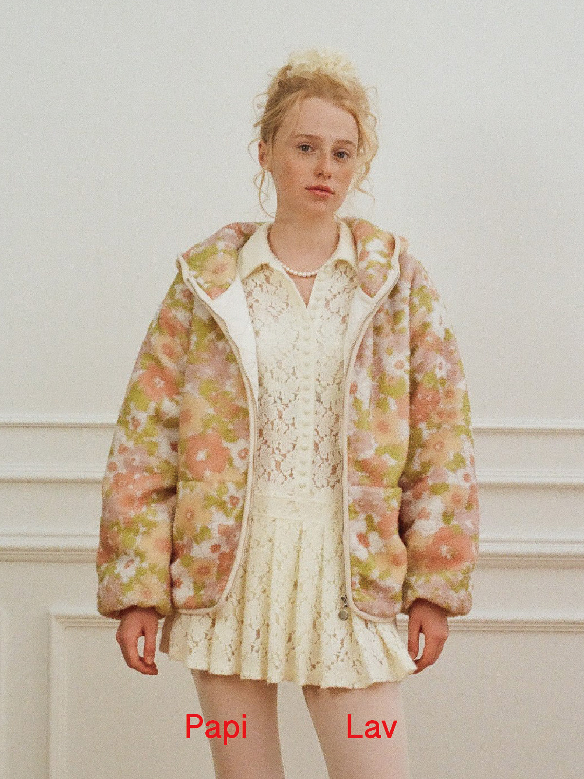 FLORAL PRINT JAMES POLAR FLEECE HOODED COAT