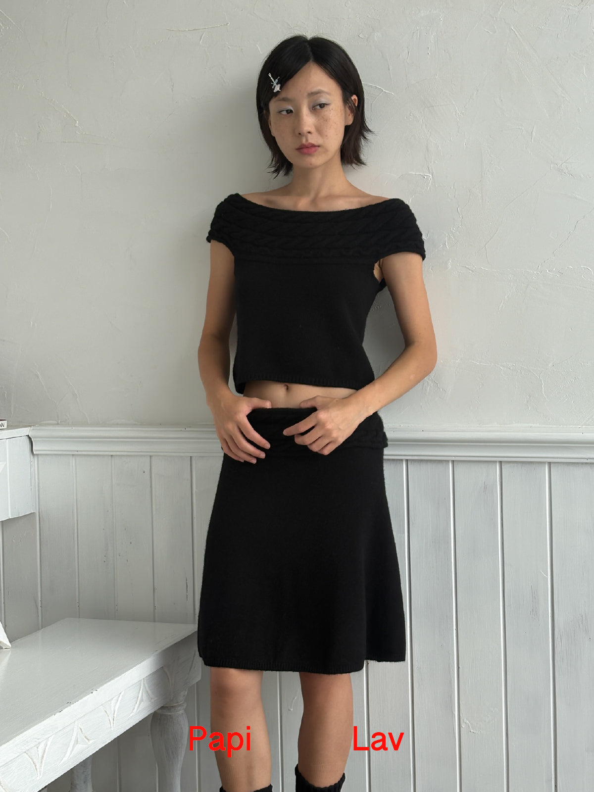 COY OFF-SHOULDER CABLE-KNIT TOP