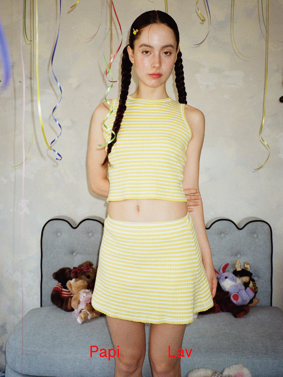 YELLOW MIMI VEST AND MIMI MINI SKIRT