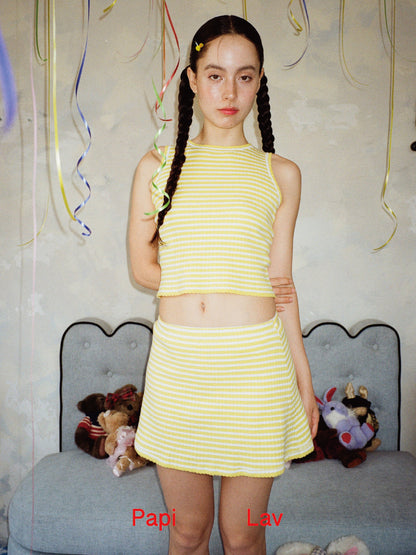 YELLOW MIMI VEST AND MIMI MINI SKIRT