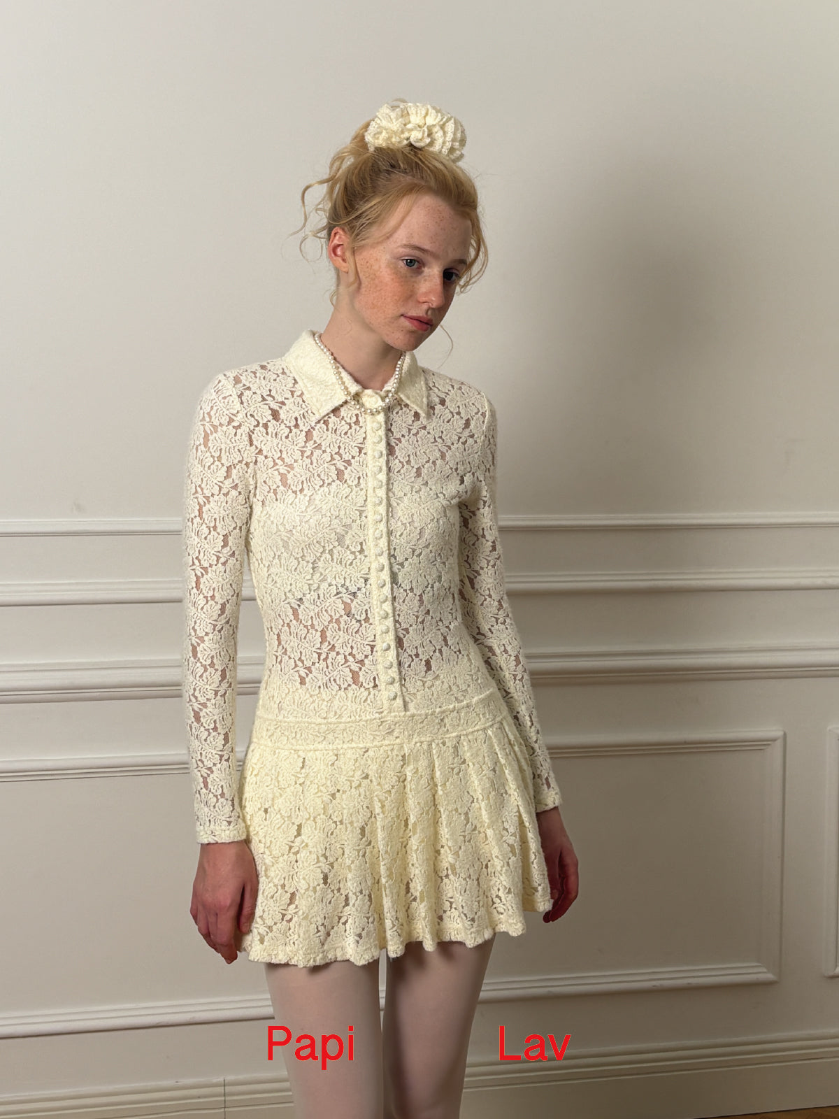 CREAM LACE DARLA PLEATED SHIRT DRESS