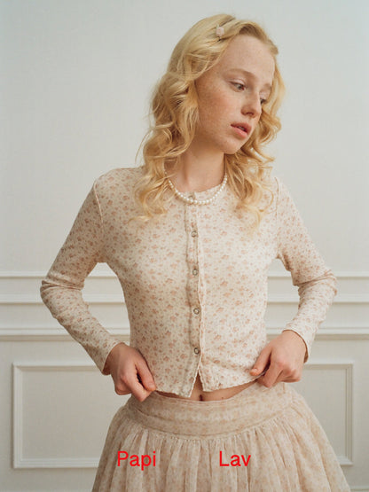 BEIGE FLORAL PRINT SHYNESS CARDIGAN