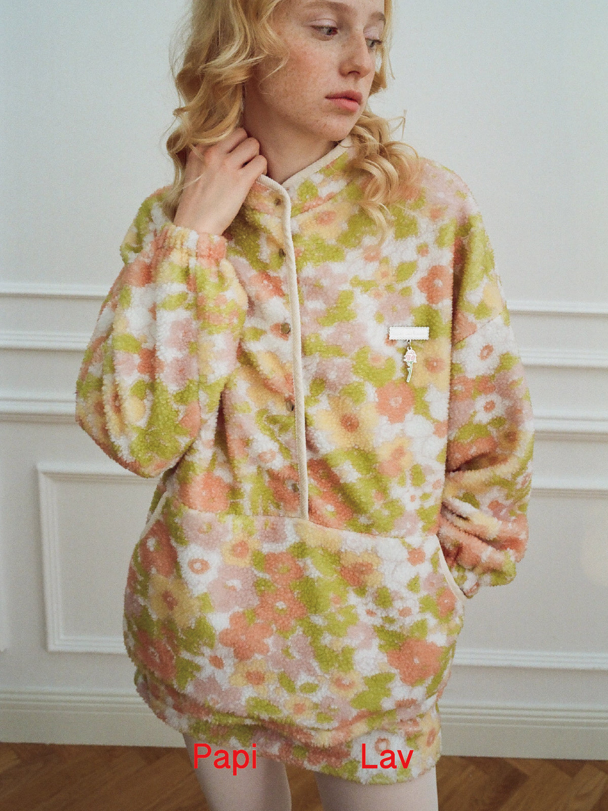 FLORAL PRINT OVERSIZED POLAR FLEECE SWEATSHIRT AND PANTS