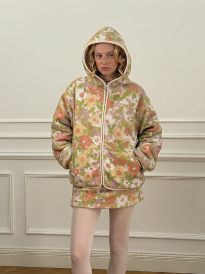 FLORAL PRINT JAMES POLAR FLEECE HOODED COAT