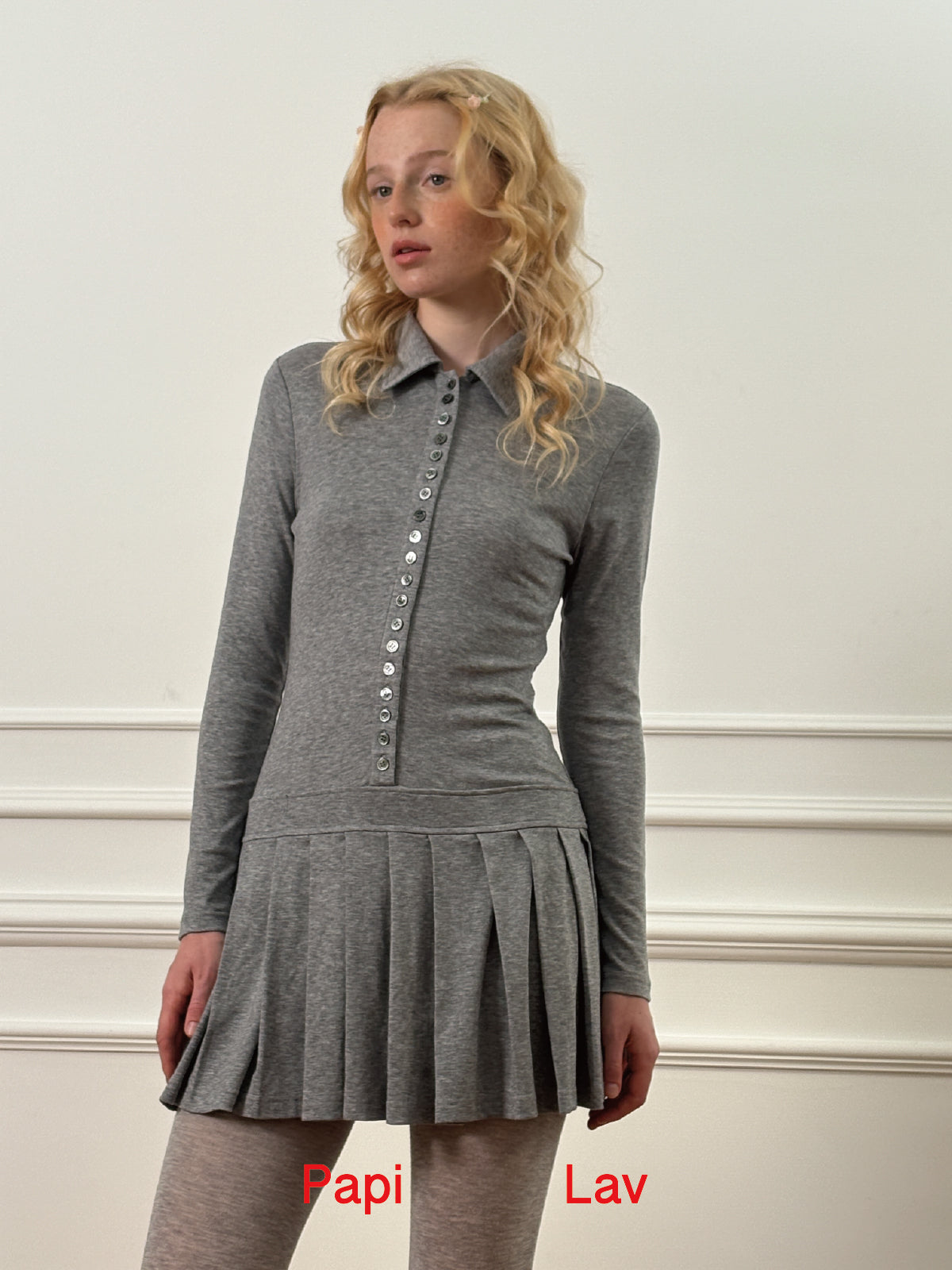 GREY LACE DARLA PLEATED SHIRT DRESS