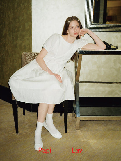 White Poppy Puff-Sleeve Dress