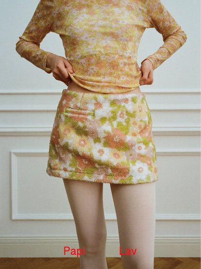 FLORAL PRINT JAMES POLAR FLEECE MINI SKIRT