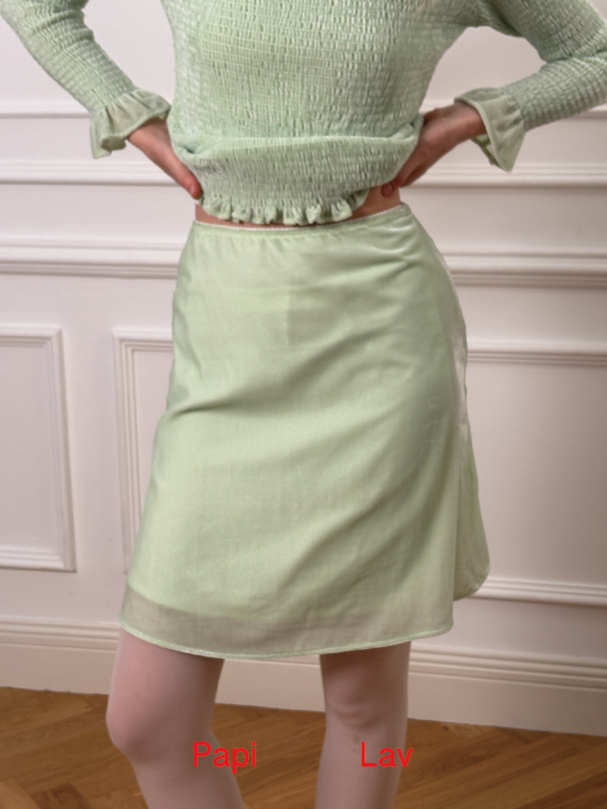LIGHT GREEN AMBIGUOUS SMOCK TOP AND A-LINE SKIRT