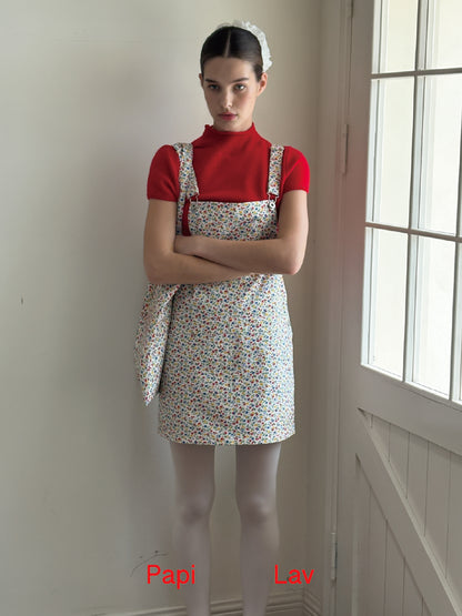 FLORAL PRINT ZONE-OUT DUNGAREE DRESS
