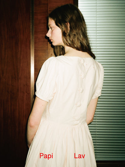 Apricot Pink Poppy Puff-Sleeve Dress