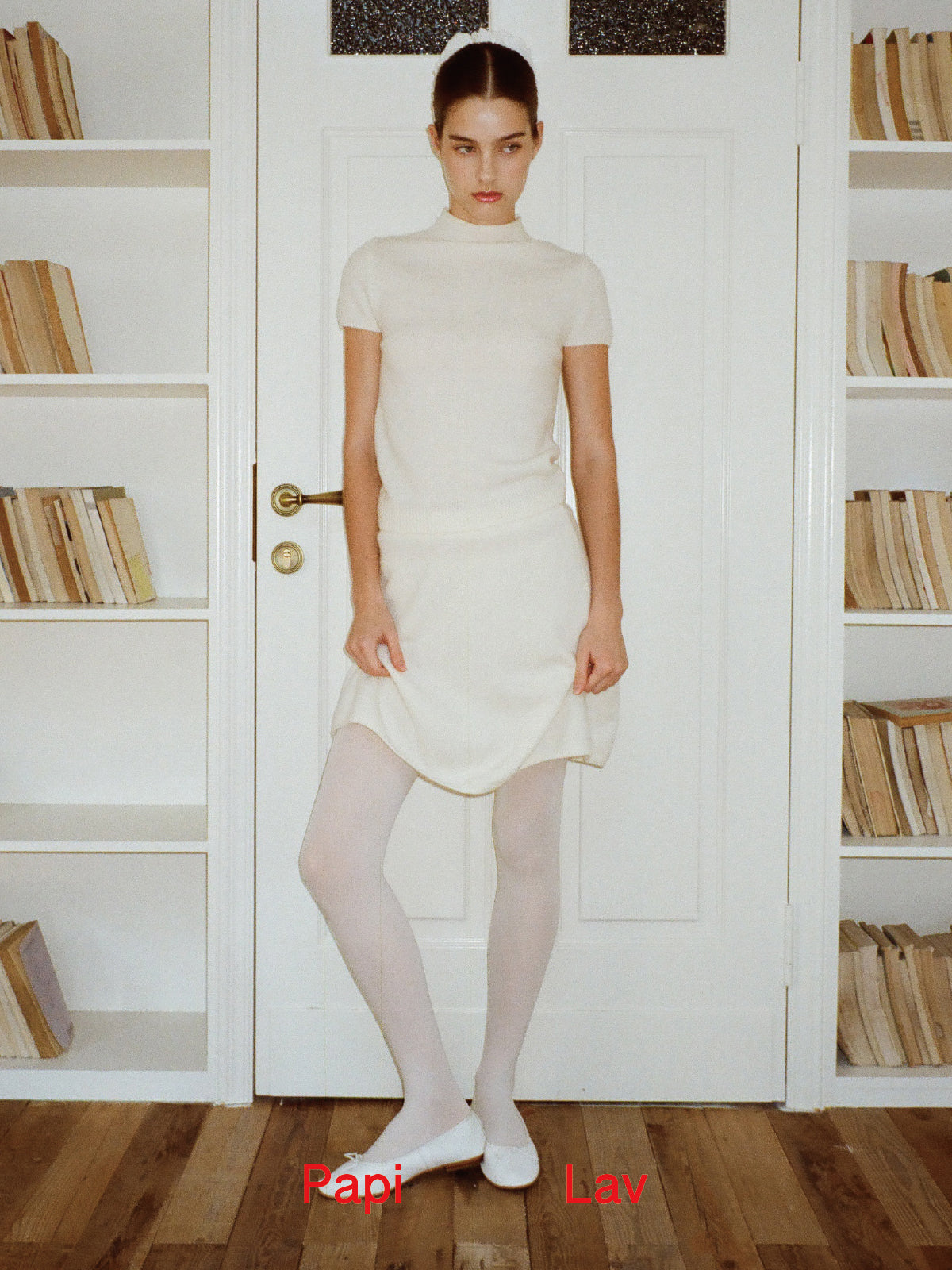 BEIGE INTROVERTED KNIT TOP AND SKIRT